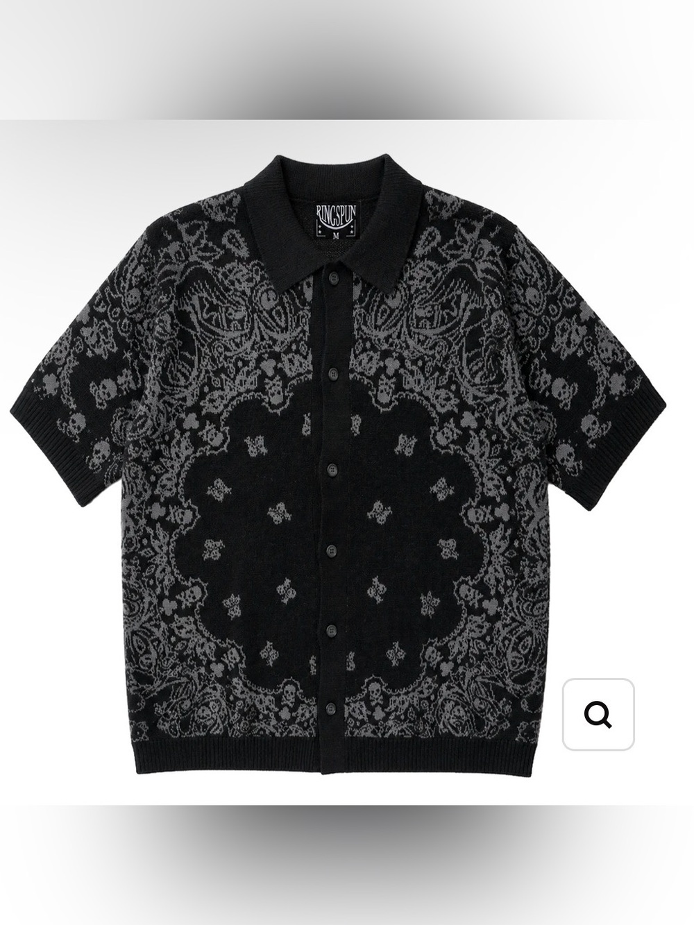 Ringspun S/S Knit Button Down Polo Shirt Black Bandana Men’s Small NWT